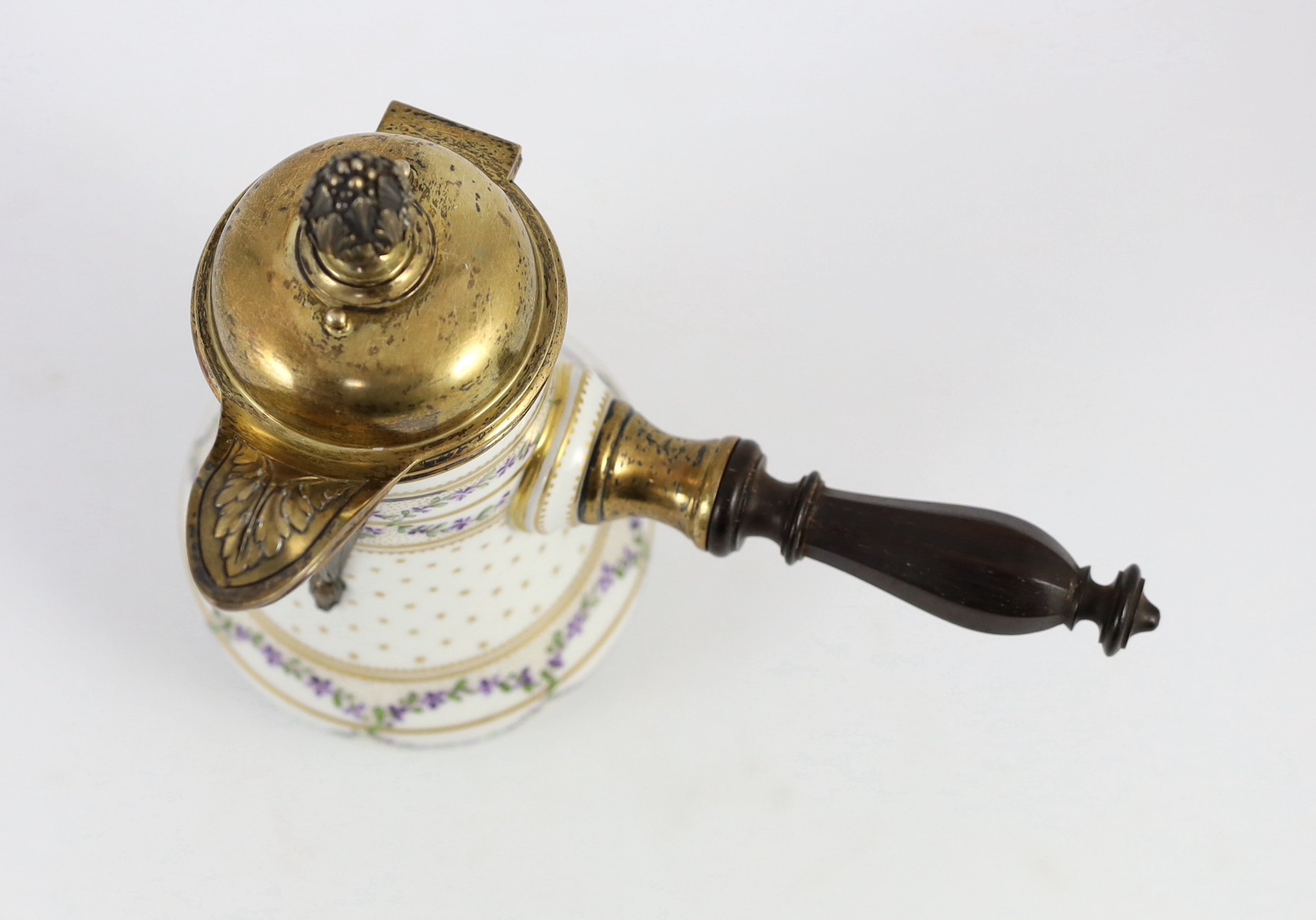 A 19th century Paris porcelain silver gilt mounted chocolate pot, 21 cm high